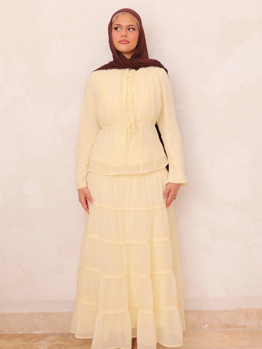 Butter Yellow Tiered Maxi Skirt with Matching Top - Women's Maxi Skirt